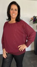 Blouse met boord Zilver Glitter bordeaux