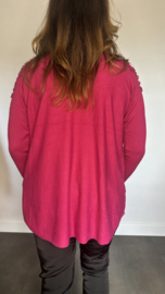 Trui Roos met pareltjes fuchsia