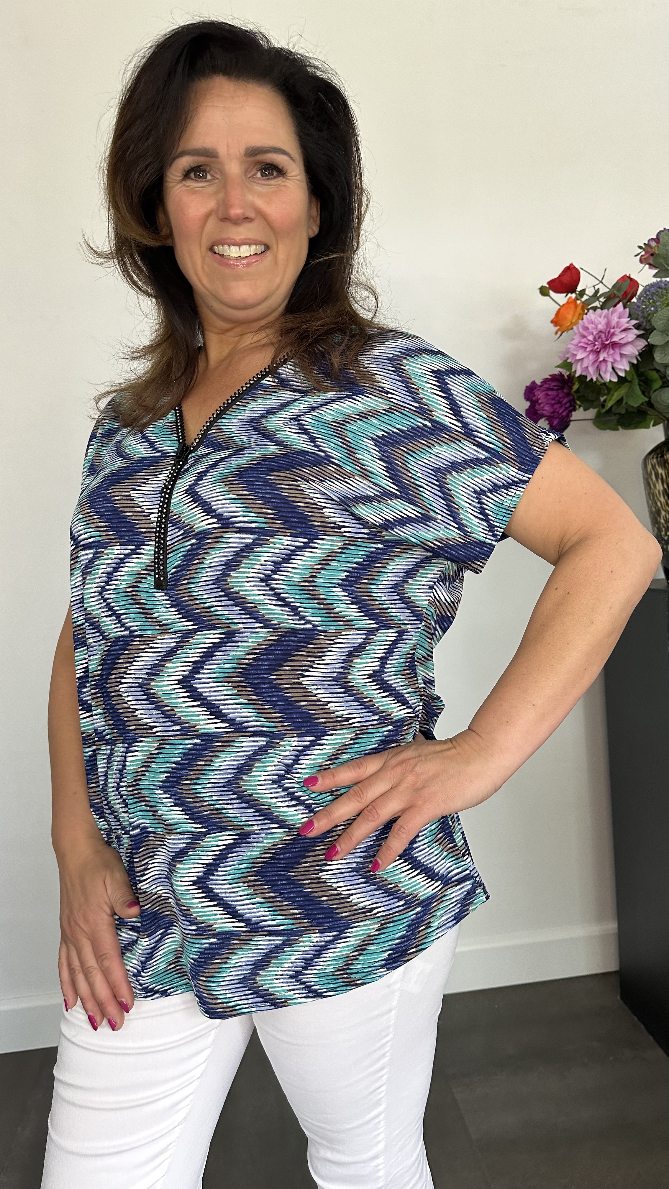 Shirt Zipp zigzag blauw