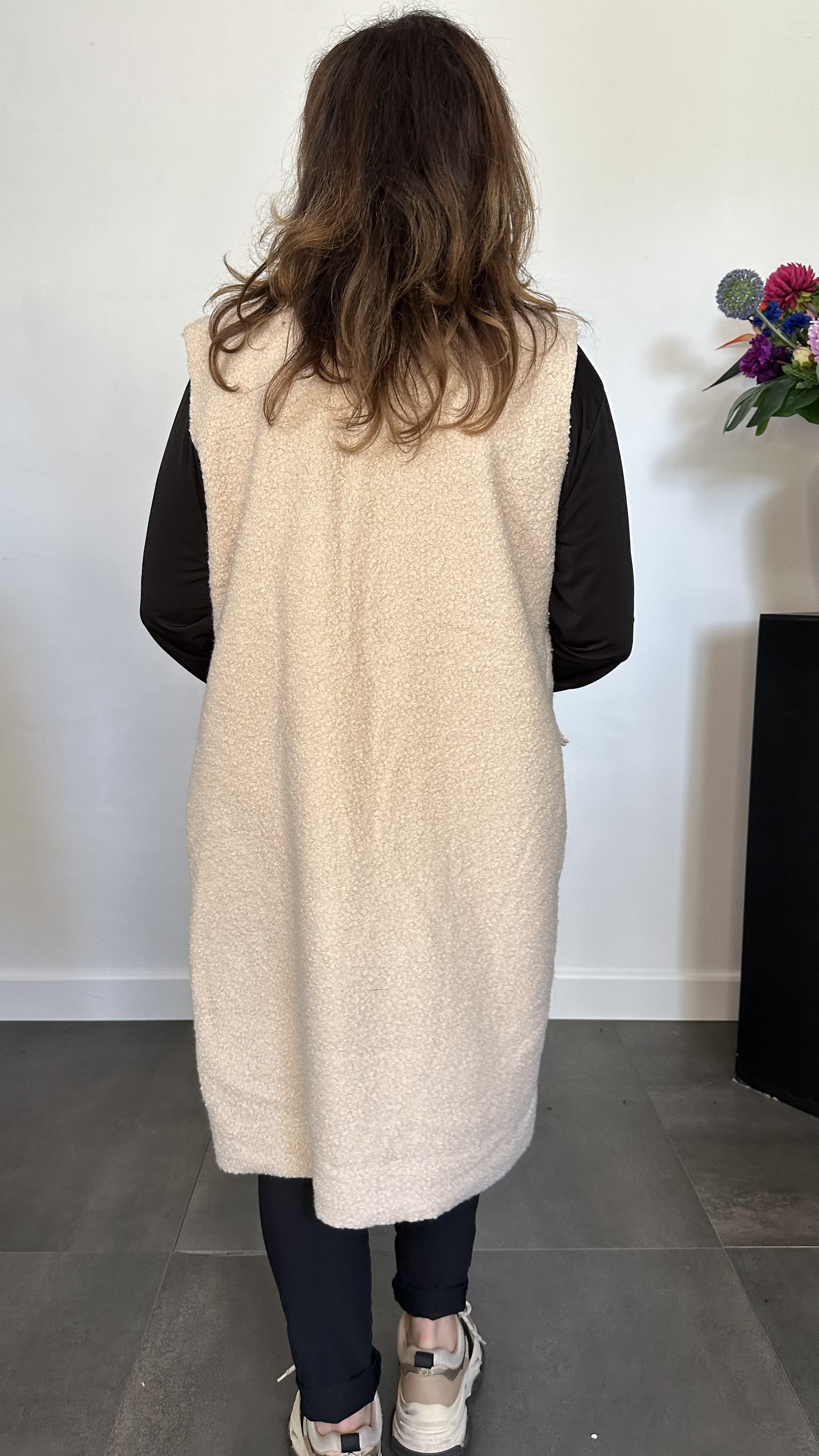 Lange teddy bodywarmer beige