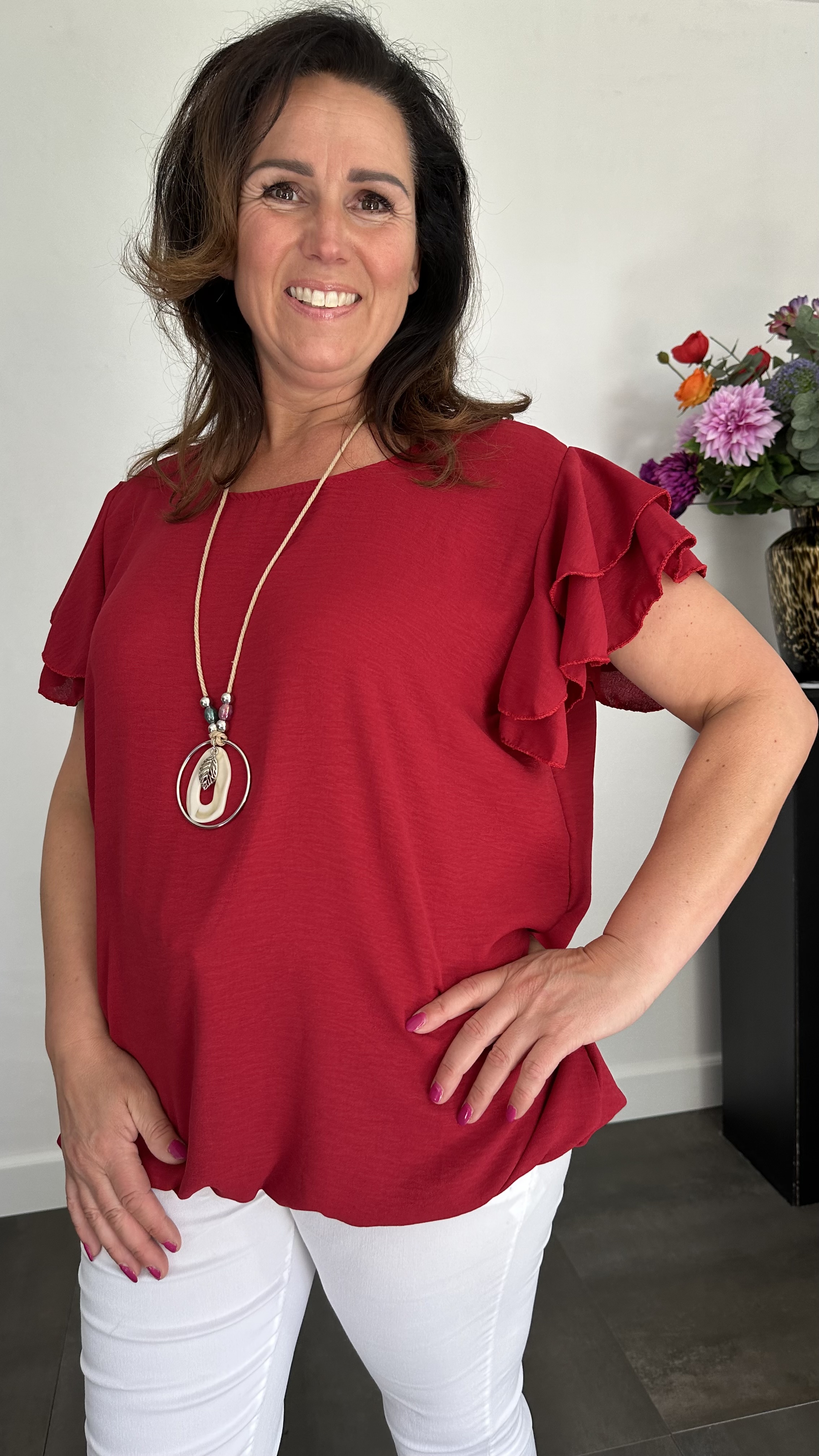 Shirt Celine met ketting +SIZE bordeaux rood