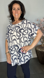 Linnenlook shirt Waves wit/ marine