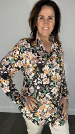 Stretch blouse travel bloesem zwart