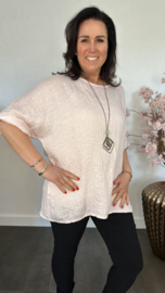 Wafel shirt met glans +ketting Roze