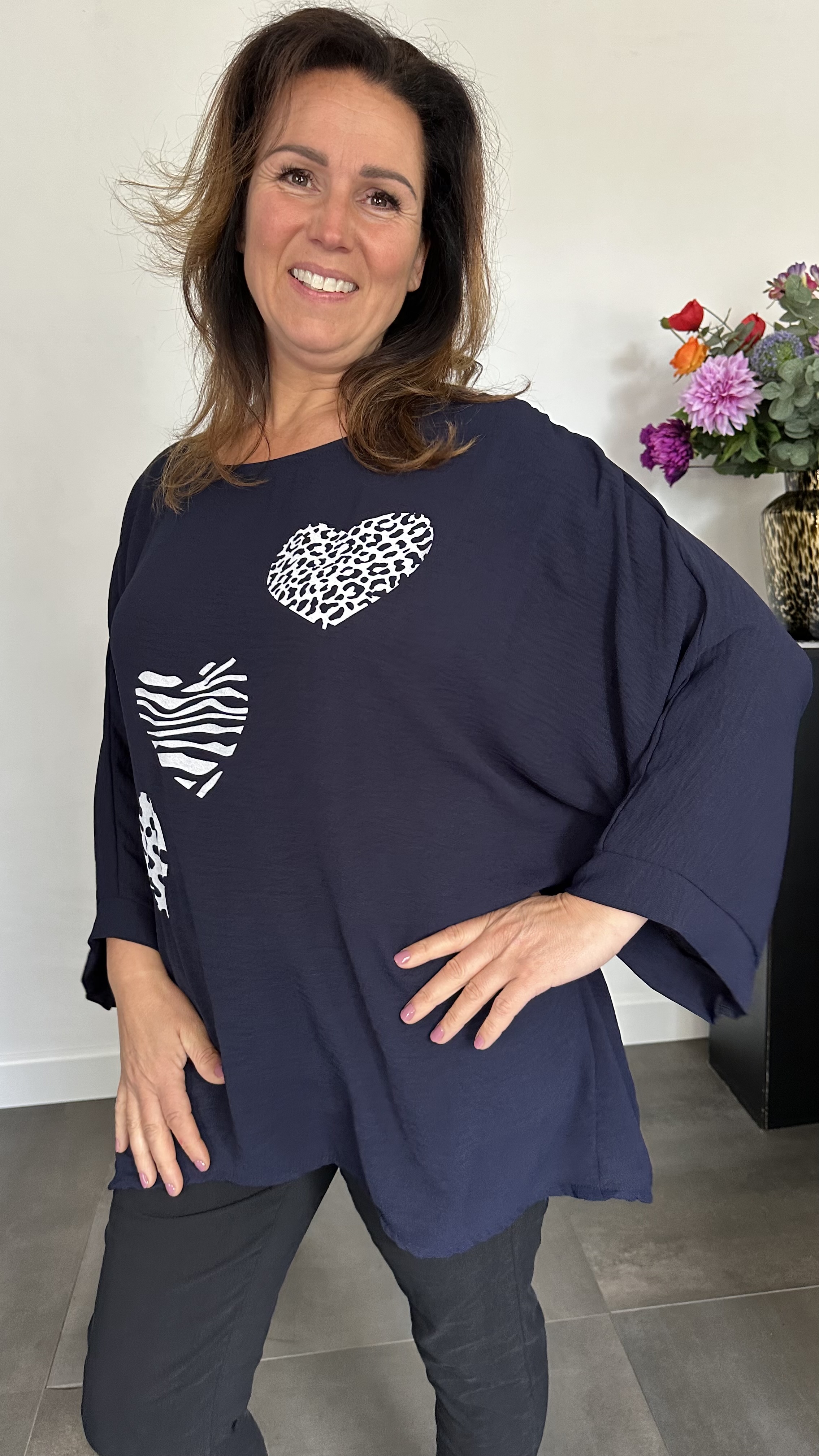 Crepe shirt hearts +SIZE marine