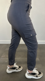 Cargo stretch broek met elastiek  donker Grijs SALE