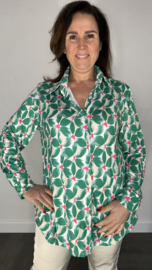 Stretch blouse travel retro flower groen SALE