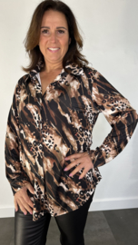 Stretch blouse travel panter paint zwart