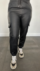 Lederlook CARGO joggjeans met elastiek zwart SALE/ACTIE
