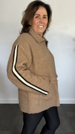 Korte teddy jas met bies en rits Camel