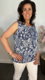 Ballon top Flowers jeans/wit