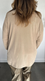 Ribbel shirt met knopen camel