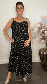Plisse jurk Polka Dot met spaghettibandjes Zwart