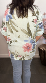 Blouse gebloemd met knoop Turquoise