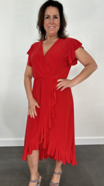 Stretch overslag jurk rood SALE