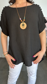 Shirt Nora kant +ketting Zwart
