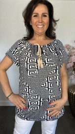 Shirt met koord travel Rome ecru/marine