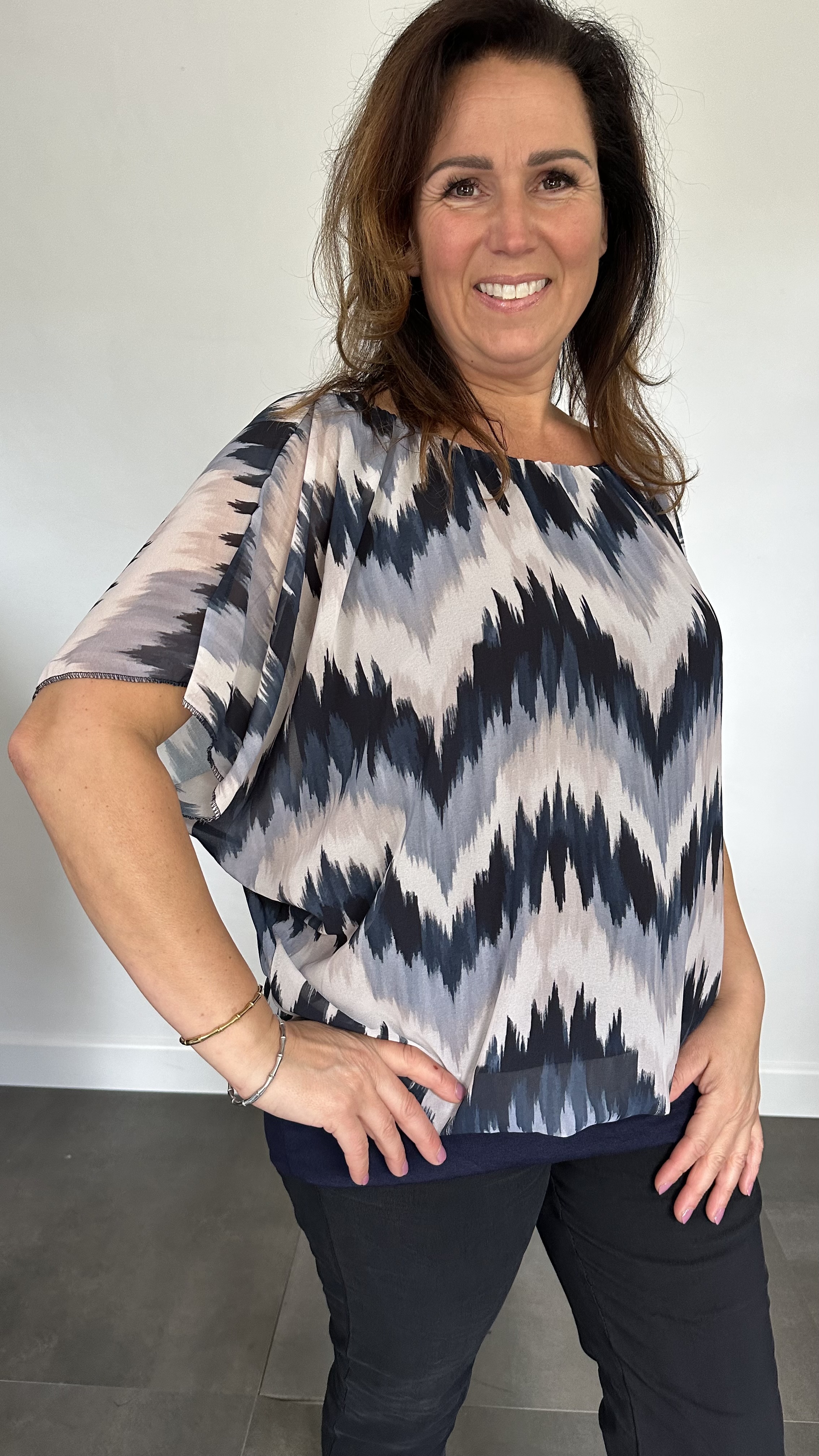 Blouse met boord zigzag marine