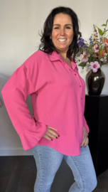 Crepe blouse met trompet mouw Fuchsia
