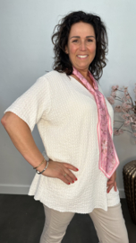 Crinkle shirt met sjaaltje Ecru
