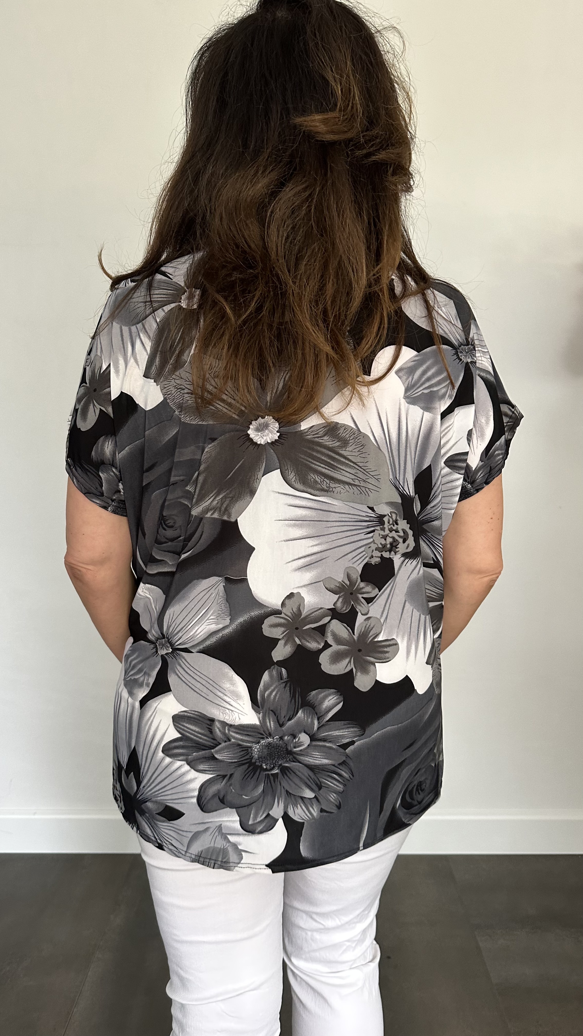 Shirt Zipp gebloemd grijs