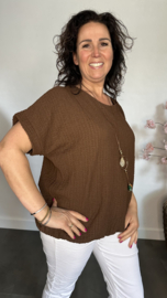 Crinkle shirt met elastiek +ketting Choco