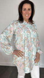 Blouse Lizzy met pofmouw flowers mint