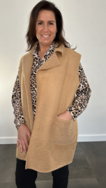 Suedine/ teddy bodywarmer zand