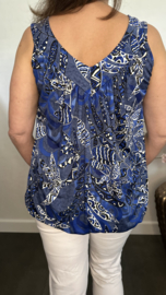 Ballon top met V-hals Leaves jeans/kobalt