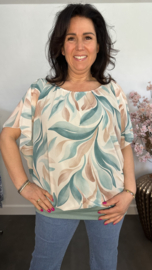 Blouse met boord Leaves zeegroen