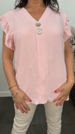 Shirt Britt met knopen en ruche Roze