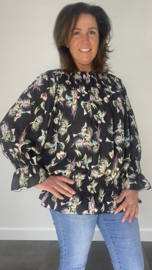 Blouse met gesmokte band Blossom zwart