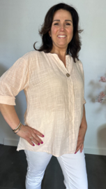 Linnenlook blouse met knoop roze
