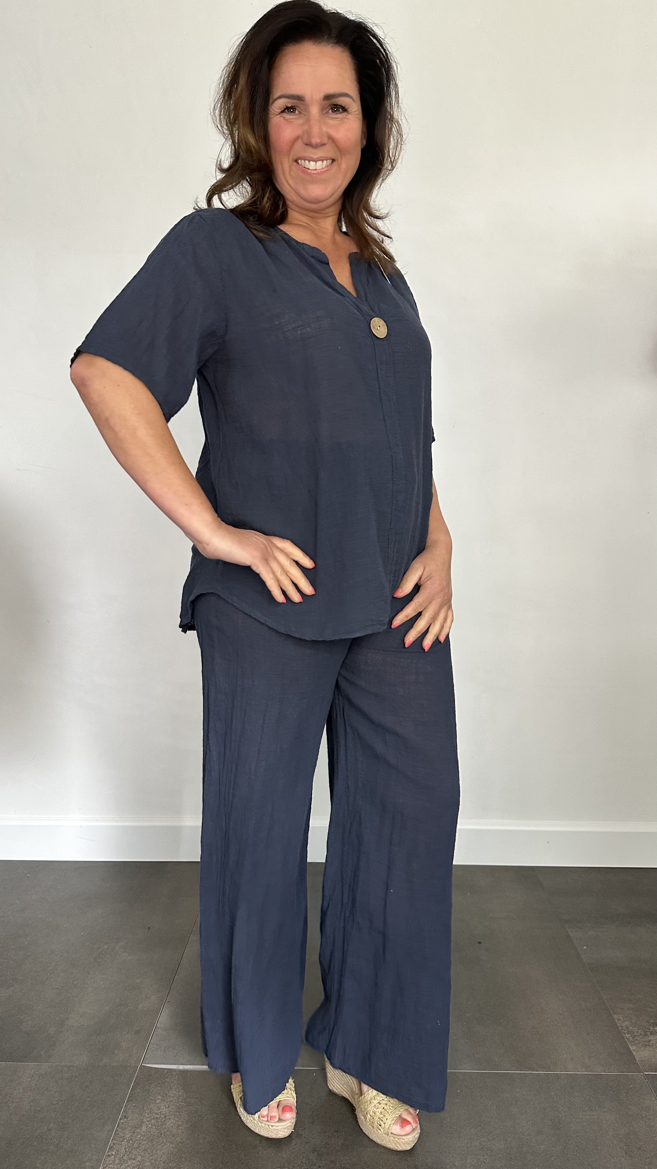 2-Delig linnenlook pak marine