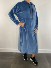 Velvet jurk met capuchon jeans blauw