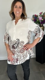 Blouse paisley met knoopjes ecru/wijnrood