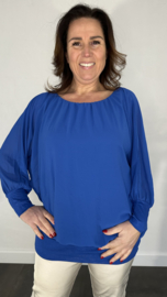 Blouse met boord lange mouw cobalt +size