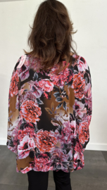 Ballon blouse roos bruin /fuchsia +SIZE extra