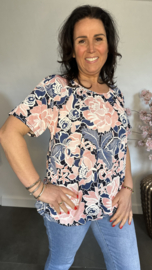 Ballon shirt met elastiek Denim Flower roze