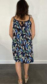 Jurkje met spaghettibandjes bamboo leaves marine /blauw