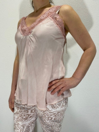 Hemd satijnlook met kant roze