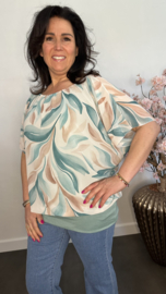 Blouse met boord Leaves zeegroen