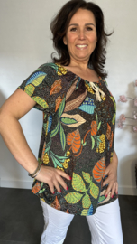 Shirt met koord travel Coloured leaves groen