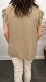 Shirt Britt met knopen en ruche Taupe