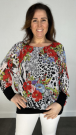 Blouse met boord panter flower zwart