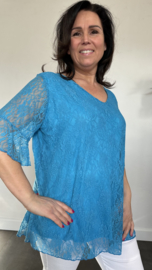 Kanten blouse Ilse +SIZE turquoise