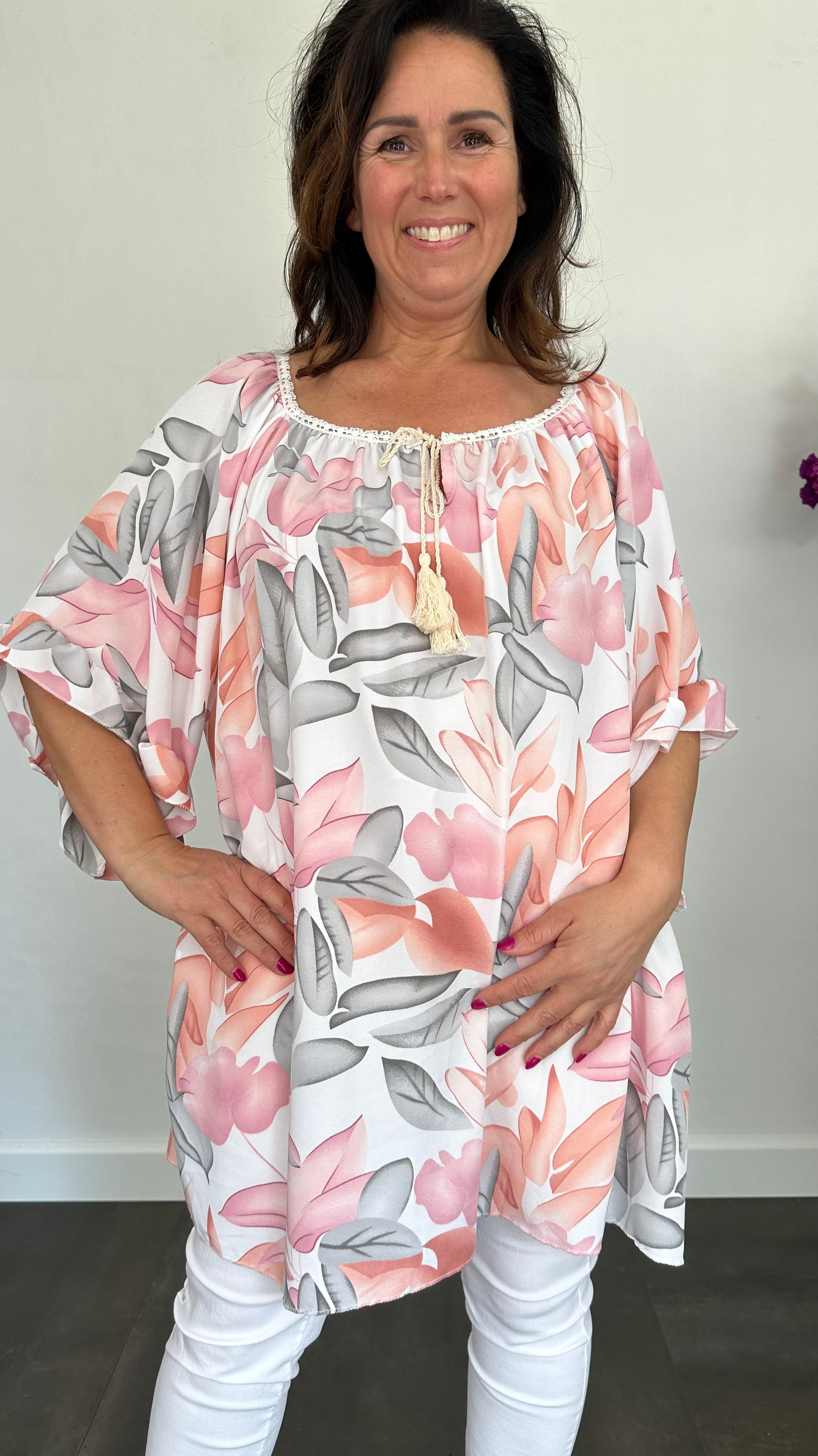 Tuniek Anita +SIZE flowers roze peach