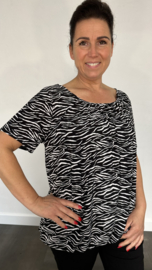 Ballon shirt met elastiek zebra fijn zwart wit