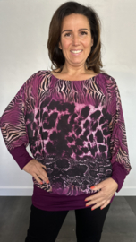 Blouse met boord animal mix magenta