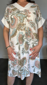 Linnenlook jurk met gehaakt kant Gebloemd Wit